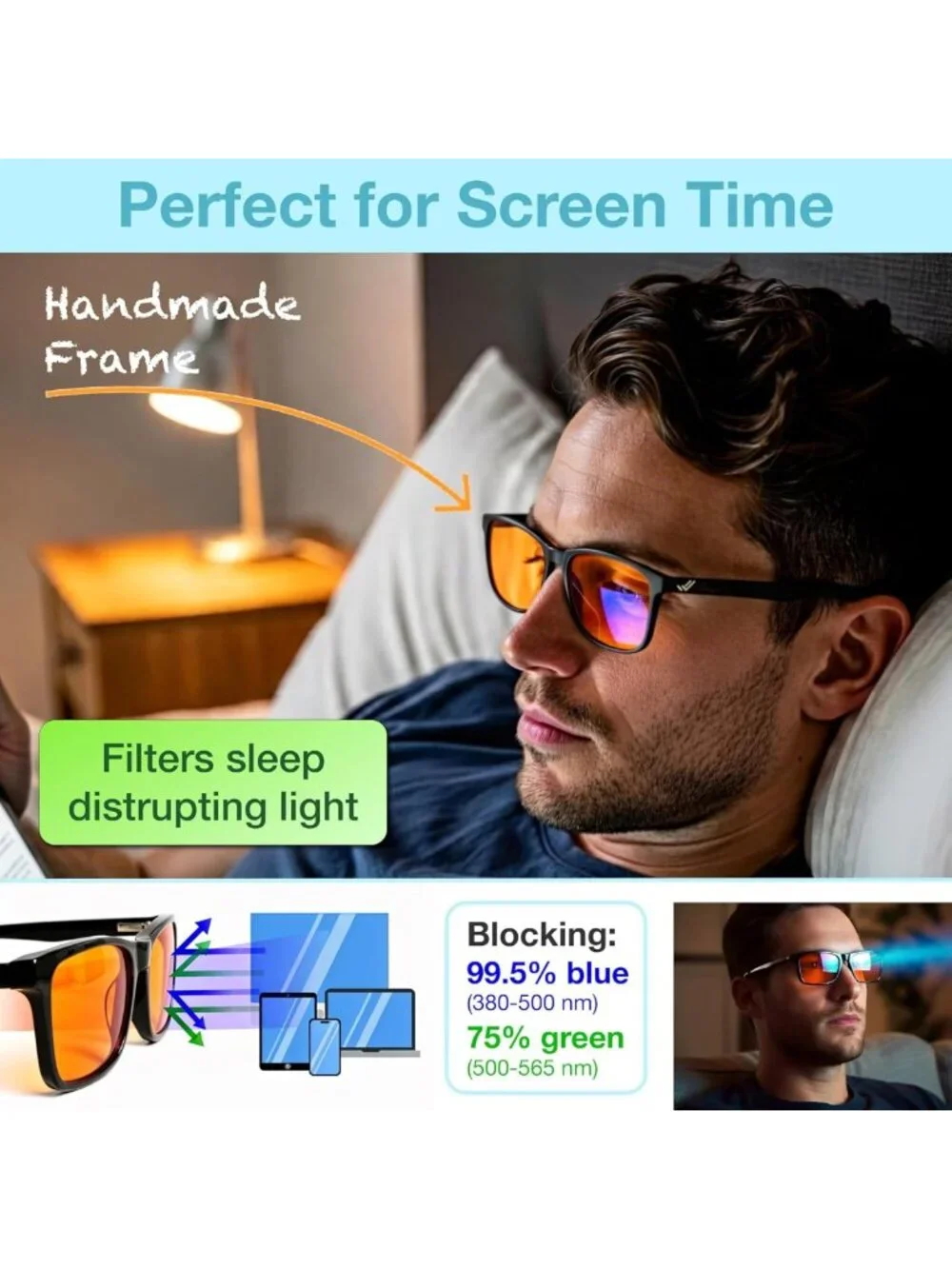 Blue Light Blocking Reading Glasses +1.0 to +2.5 for Better Sleep & Migraine